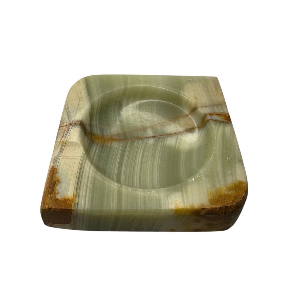 Vintage Marble Onyx Ashtray 3.5x3.5  Center Vain 2 Sided Rest